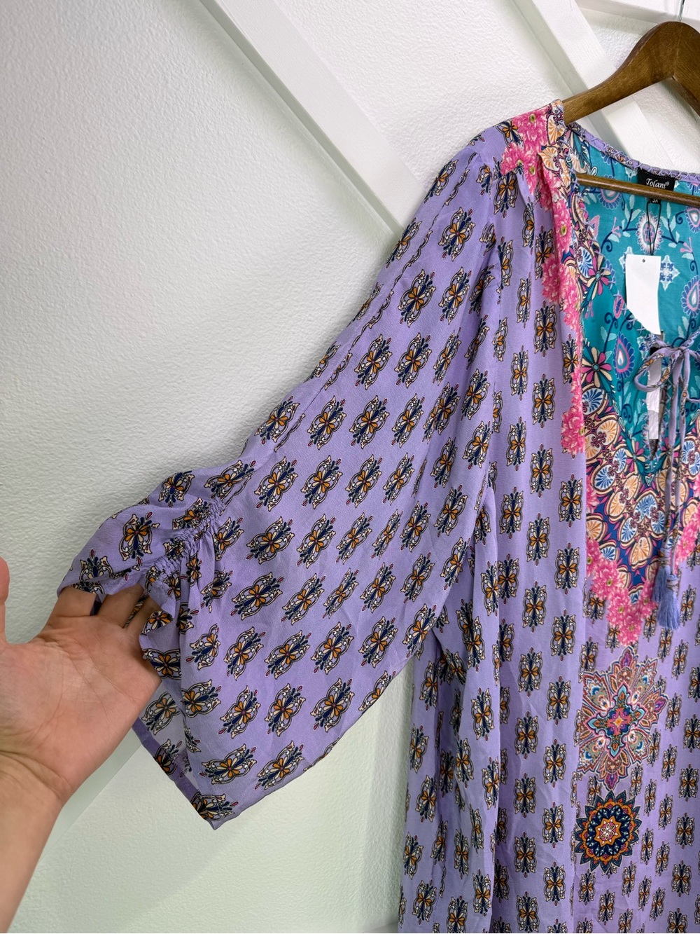 NWT Tolani Veera Tunic Top 3X Purple Boho Tassel 100% Silk MSRP $205 - Picture 2 of 11